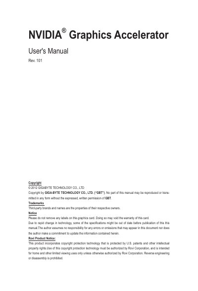 Gigabyte GV-N28-1GH-B NVIDIA Graphics Accelerator User Manual - cover page
