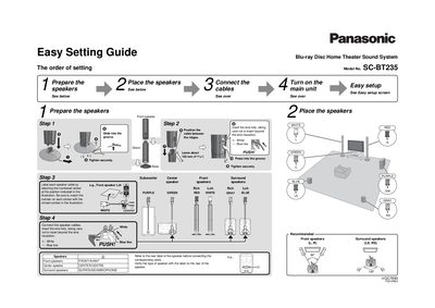 Panasonic SC-BT235 Blu-ray Disc Home Theater Sound System Easy Setting Guide