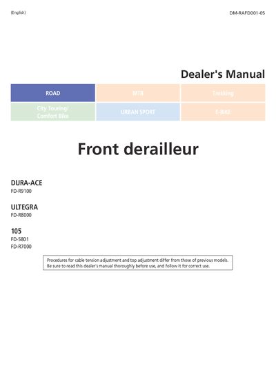 Shimano Front Derailleur Dealer's Manual (FD-R9100/R8000/5801/R7000) - cover page