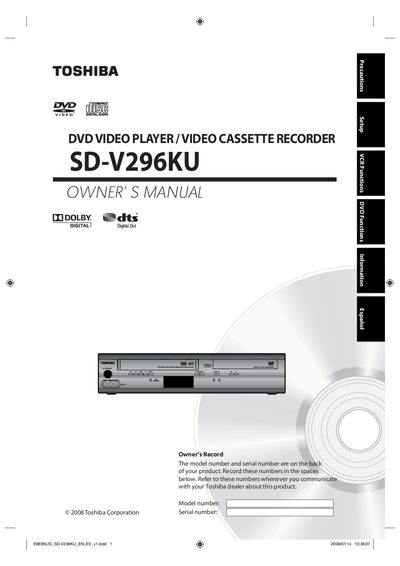 Toshiba SD-V296KU DVD/VCR Owner's Manual - cover page