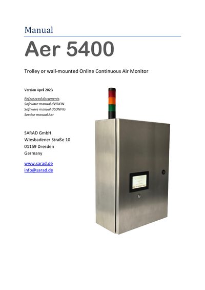 SARAD Aer 5400 Online Continuous Air Monitor User Manual - cover page