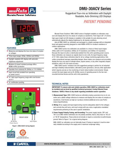 Murata DMU-30ACV Series Ruggedized True‑RMS AC Voltmeters Manual - cover page