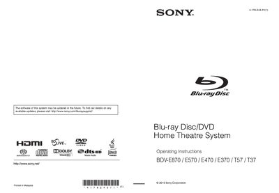 Sony BDV-E870/E570/E470/E370/T57/T37 Home Theatre System User Manual - cover page