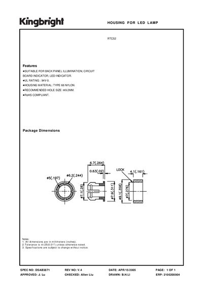 Kingbright DSAB3871 LED Housing Datasheet - cover page