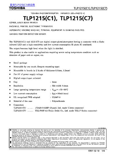 Toshiba TLP1215(C1)/TLP1215(C7) Datasheet - cover page