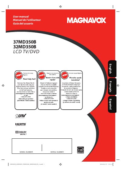 MAGNAVOX 37MD350B/32MD350B LCD TV/DVD User Manual - cover page