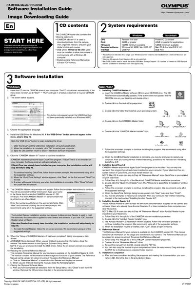 Olympus CAMEDIA Master 4.1 Software Installation and Image Downloading Guide - cover page