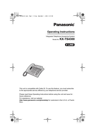 Panasonic KX-TS4300 Integrated Telephone Answering System User Manual - cover page