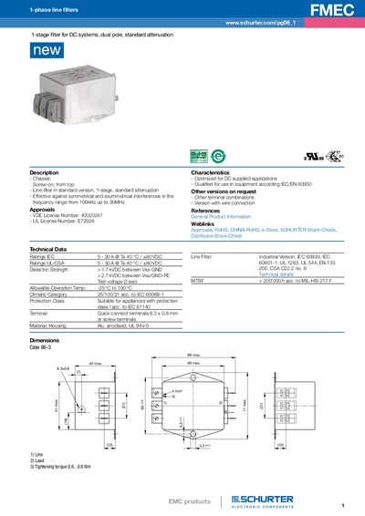 SCHURTER FM EC Line Filter Datasheet - cover page