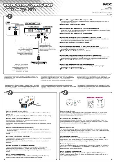 NEC VT670/VT570/VT470/VT47 Quick Start Guide - cover page