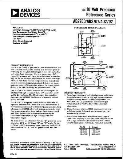 Analog Devices AD2700/AD2701/AD2702 Precision Voltage Reference Handbook - cover page