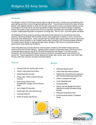 Bridgelux ES Array Series Product Data Sheet - cover page