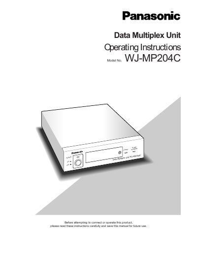 Panasonic WJ-MP204C Data Multiplex Unit Operating Instructions - cover page