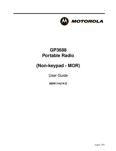 Motorola GP3688 Portable Radio User Manual - cover page