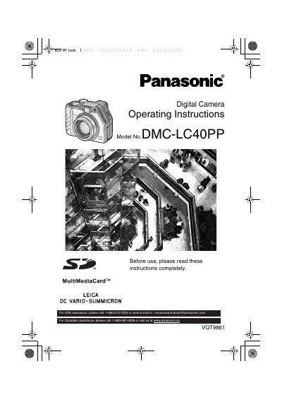 Panasonic DMC-LC40PP Digital Camera Operating Instructions - cover page