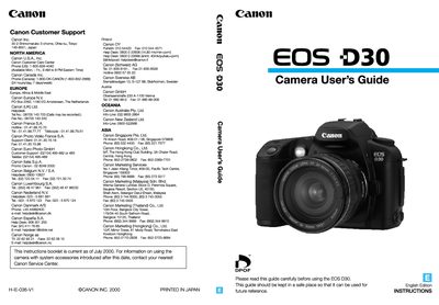 Canon EOS D30 Camera User’s Guide - cover page