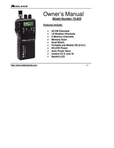 Midland 75-822 CB Radio Owner's Manual - cover page