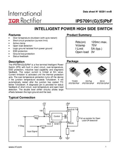 International Rectifier IPS7091(G)(S)PbF Datasheet - cover page