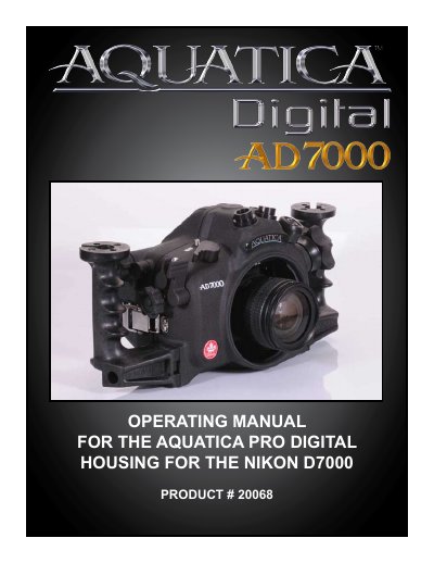 Aquatica AD7000 Digital Camera Housing Operating Manual - cover page