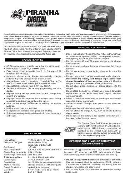 DuraTrax Piranha Digital Peak Charger User Manual - cover page