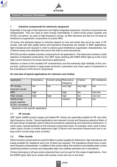 EPCOS Inductive Components Data Book - cover page