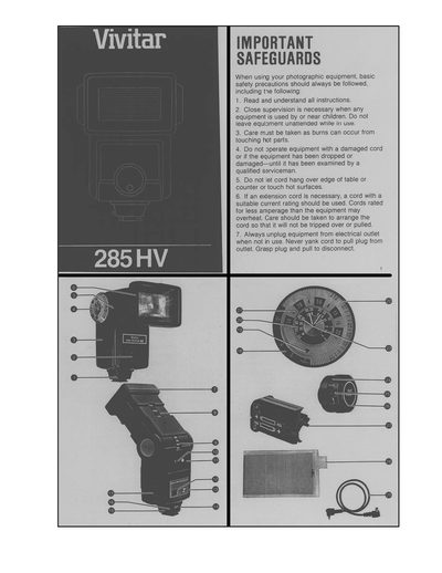 Vivitar 285HV Flash Unit User Manual - cover page