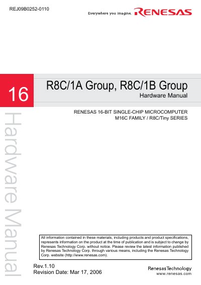 Renesas R8C/1A Group and R8C/1B Group Hardware Manual - cover page