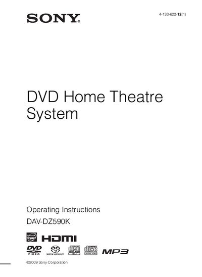 Sony DAV-DZ590K DVD Home Theatre User Manual - cover page