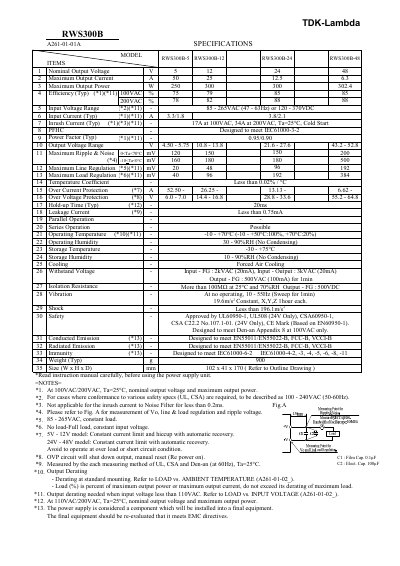 TDK-Lambda RWS 300B Power Supply Specifications - cover page