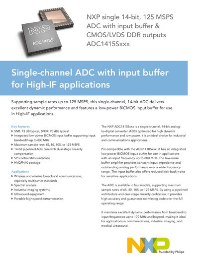 NXP ADC1415Sxxx 14-bit 125 MSPS ADC Datasheet - cover page