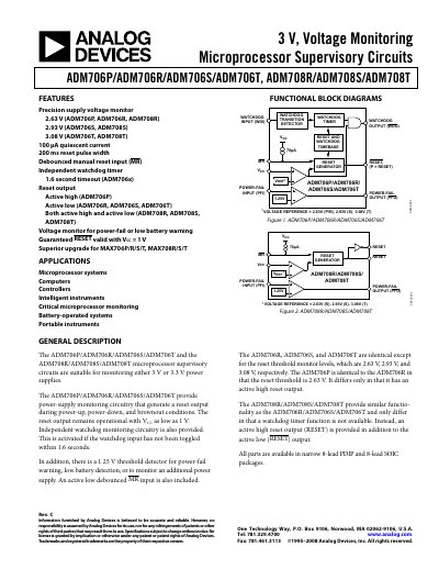 Analog Devices ADM706P/ADM706R/ADM706S/ADM706T, ADM708R/ADM708S/ADM708T Datasheet