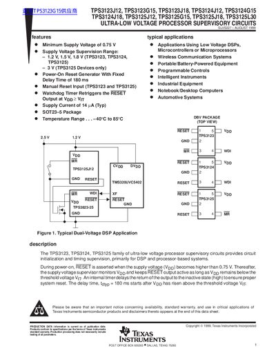 TEXAS INSTRUMENTS TPS3123J12 TPS3123G15 TPS3123J18 TPS3124J12 TPS3124G15 TPS3124J18 TPS3125J12 TPS3125G15 TPS3125J18 TPS3125L30 Manual - cover page
