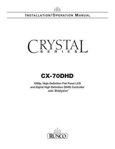 Runco CX-70DHD Installation and Operation Manual - cover page