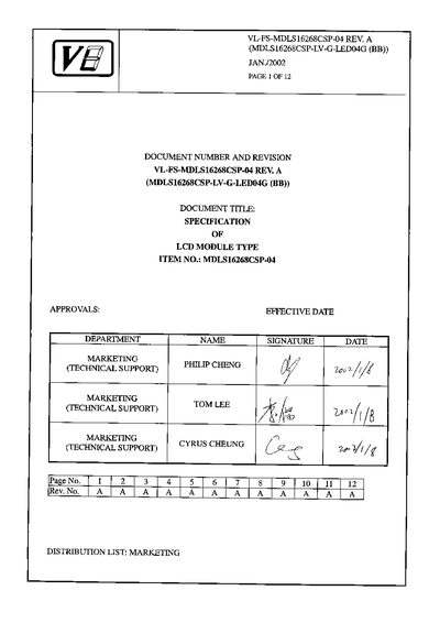 VARITRONIX VL-FS-MDLS16268CSP-04 REV. A (MDLS16268CSP-LV-G-LED04G (BB)) - cover page