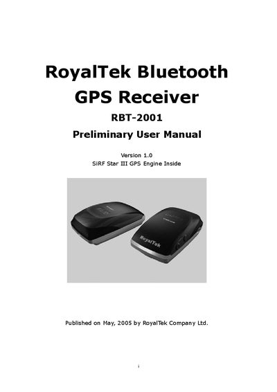 RoyalTek RBT-2001 User Manual - cover page