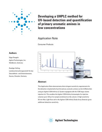 Agilent 1290 Infinity LC System Application Note for Primary Aromatic Amine Detection - cover page