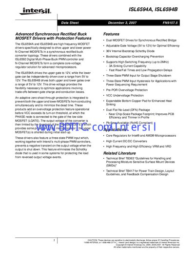Intersil ISL6594A / ISL6594B Datasheet - cover page