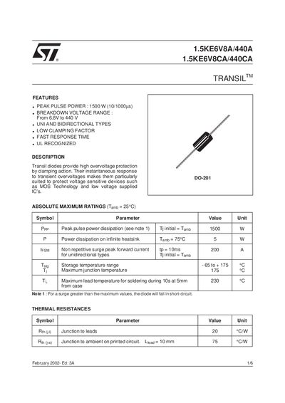 ST 1.5KE6V8A/440A 1.5KE6V8CA/440CA TRANSIL handbook - cover page