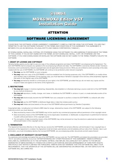 Yamaha MOX6/MOX8 Editor VST Installation Guide - cover page