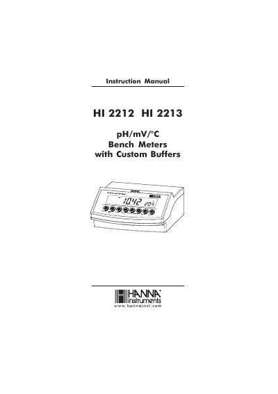 Hanna Instruments HI 2212 HI 2213 Bench Meters Instruction Manual - cover page