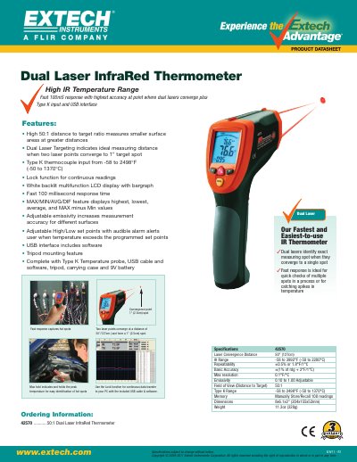 Extech 42570 Dual Laser Infrared Thermometer Product Datasheet - cover page