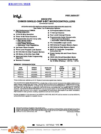Intel 8XC51FX Microcontrollers Datasheet - cover page