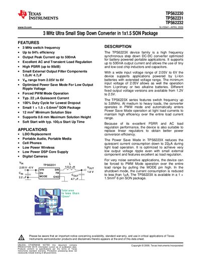 TEXAS INSTRUMENTS TPS62230 TPS62231 TPS62232 handbook - cover page