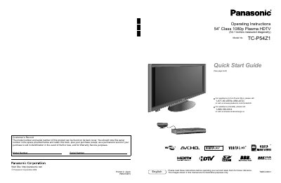 Panasonic TC-P54Z1 Television Manual - cover page