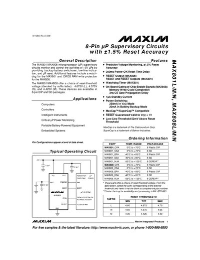 MAXIM MAX801L/M/N MAX808L/M/N Manual - cover page