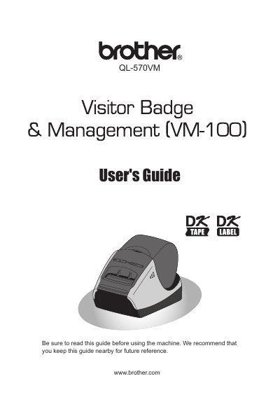 Brother QL-570VM Label Printer User's Guide - cover page