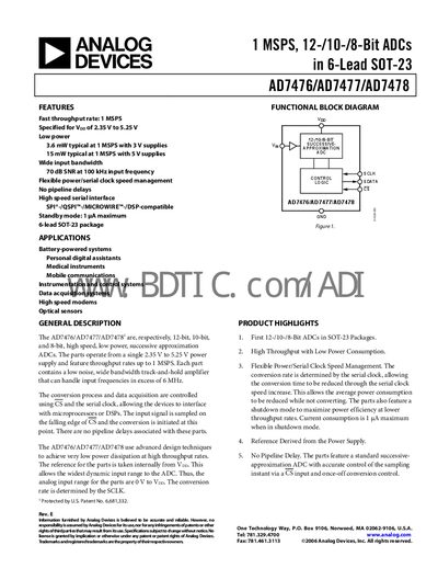 Analog Devices AD7476/AD7477/AD7478 Datasheet - cover page