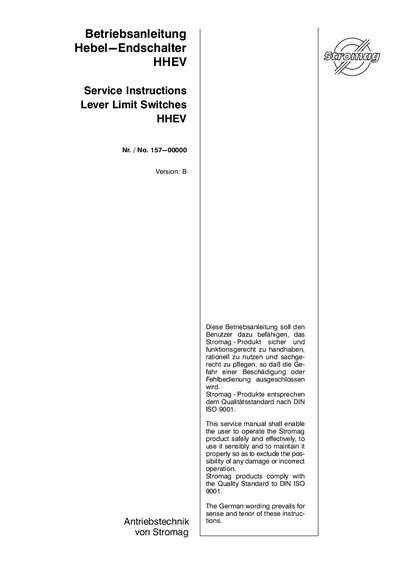 Stromag HHEV Lever Limit Switch Service Manual - cover page