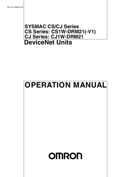 Omron CS1W-DRM21(-V1) / CJ1W-DRM21 DeviceNet Unit Operation Manual - cover page