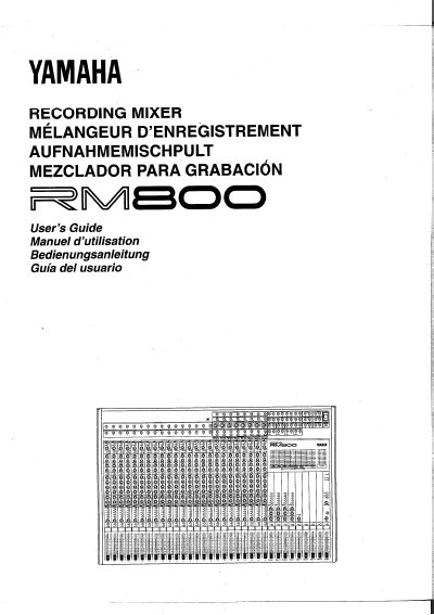 Yamaha RM800 Recording Mixer User's Guide